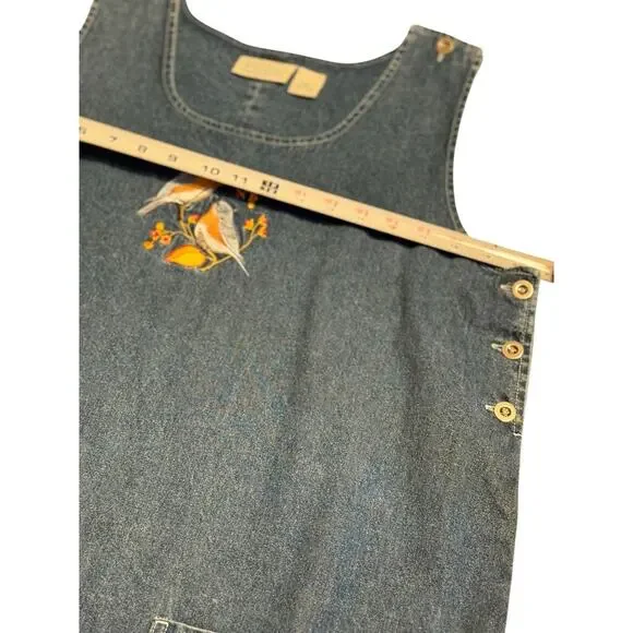 Vintage National Wildlife Federation Denim Jumper Dress Birds Pockets Large - Picture 10 of 10
